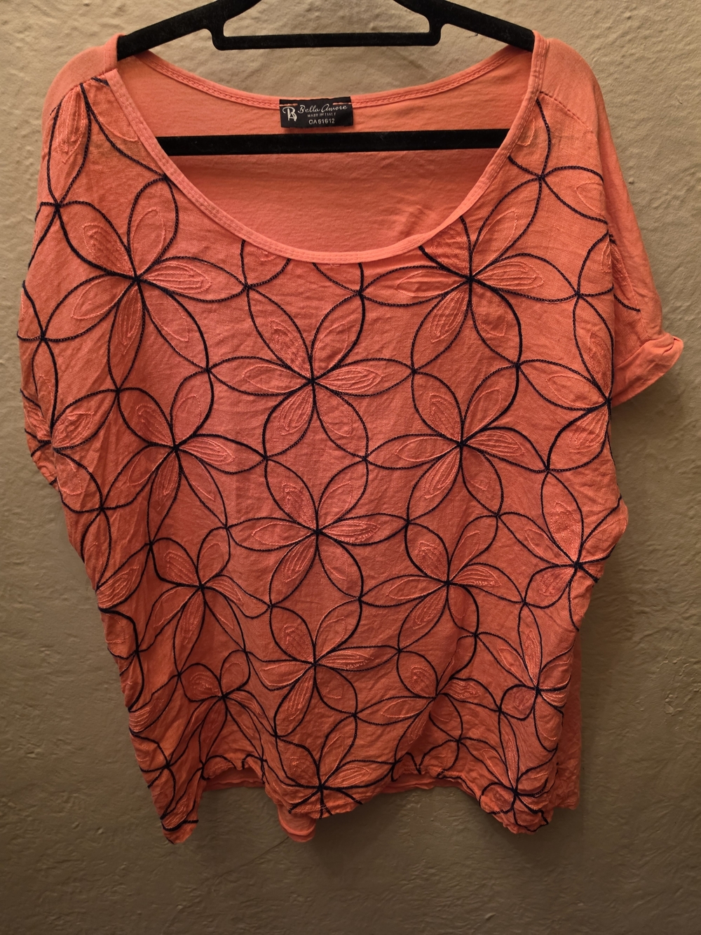 Coral Linen Made In Italy Boho Oversized Embroidered Top S/M - Picture 7 of 10